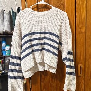 Pink Rose Cream and Blue Striped Sweater